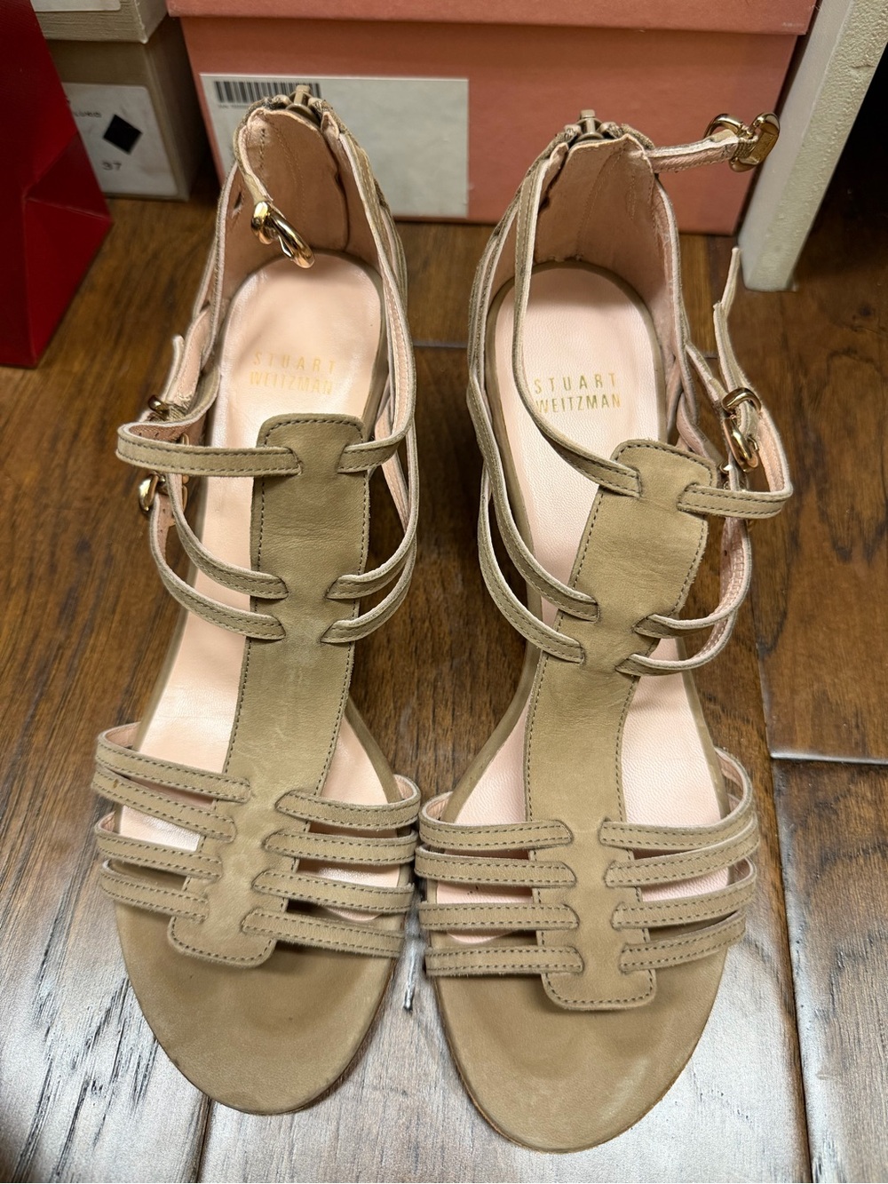 Stuart Weitzman Tan Suede Strappy Heel Sandals